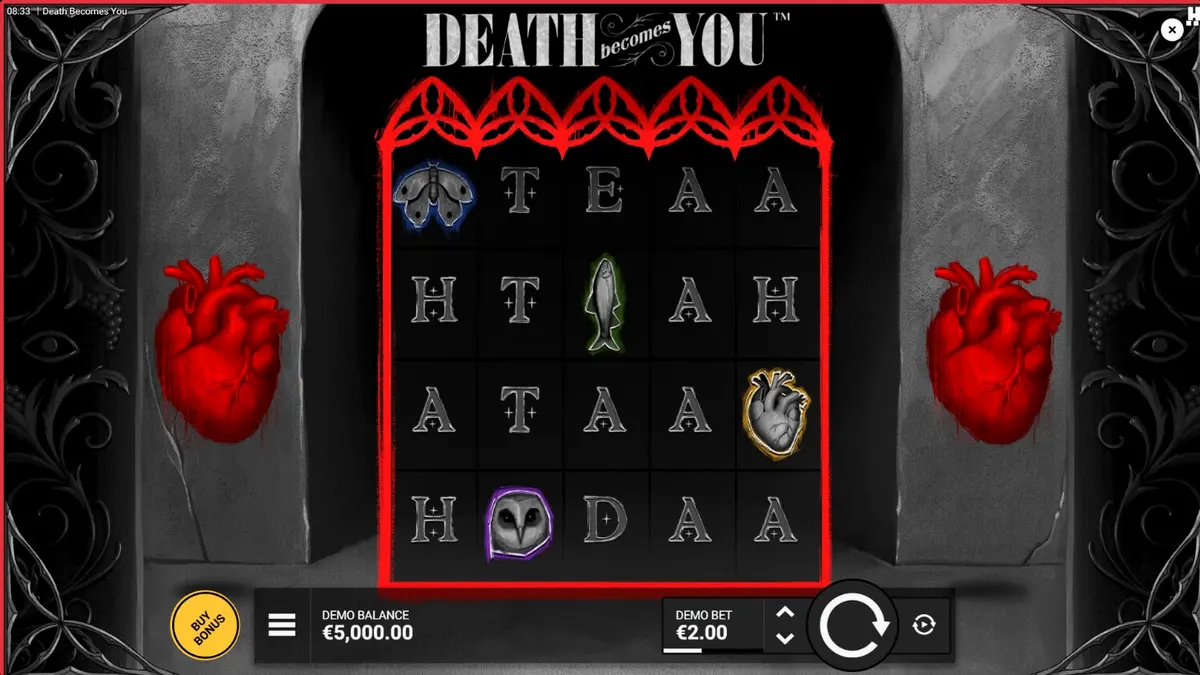 Death Becomes You سلاٹ کا گوتھک اور تاریک انٹرفیس